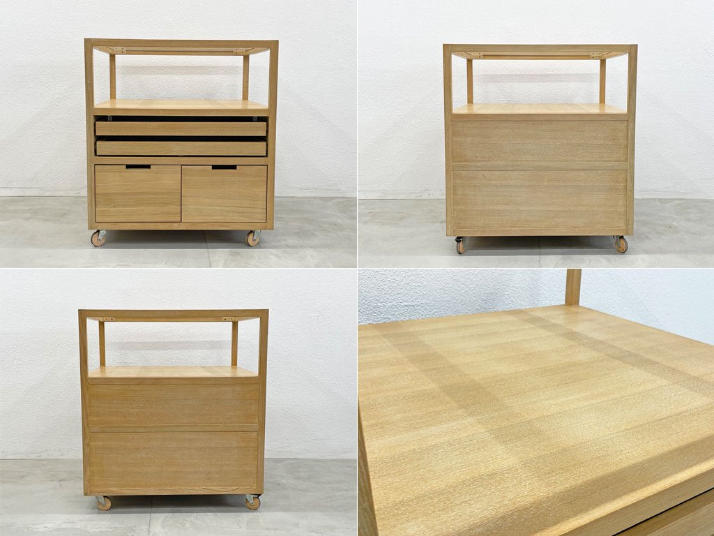 アイランド ディスプレイケース 収納付 カウンター island style display rack ガラストップ タモ無垢材フレーム ドロワーユニット 店舗什器 キャスター付 〓