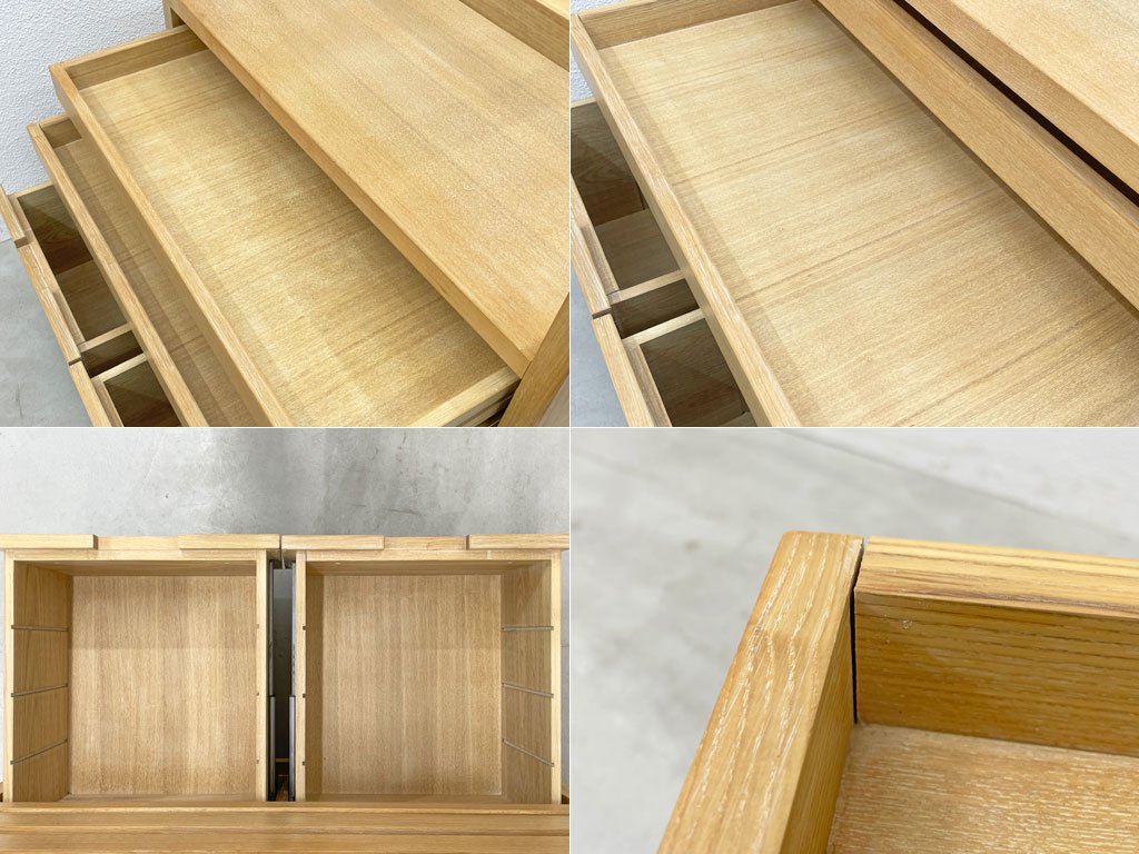 アイランド ディスプレイケース 収納付 カウンター island style display rack ガラストップ タモ無垢材フレーム ドロワーユニット 店舗什器 キャスター付 〓