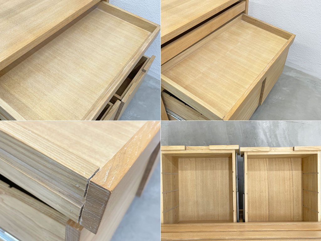 アイランド ディスプレイケース 収納付 カウンター island style display rack ガラストップ タモ無垢材フレーム ドロワーユニット 店舗什器 キャスター付 〓