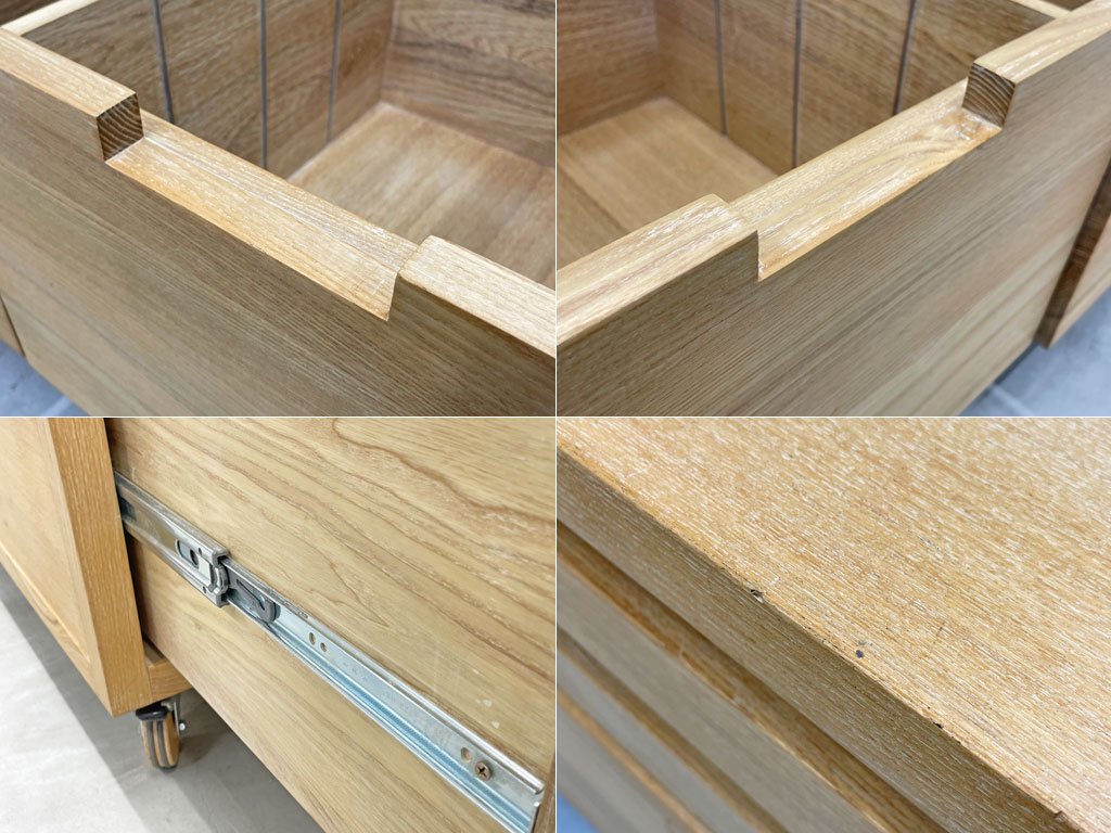 アイランド ディスプレイケース 収納付 カウンター island style display rack ガラストップ タモ無垢材フレーム ドロワーユニット 店舗什器 キャスター付 〓