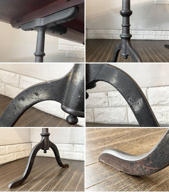 インダストリアルデザイン Industrial design 古材×鋳鉄脚  ワークテーブル デスク ダイニングテーブル オーク無垢材 アイアン W110cm クラシカル ビンテージ 店舗什器 ◎