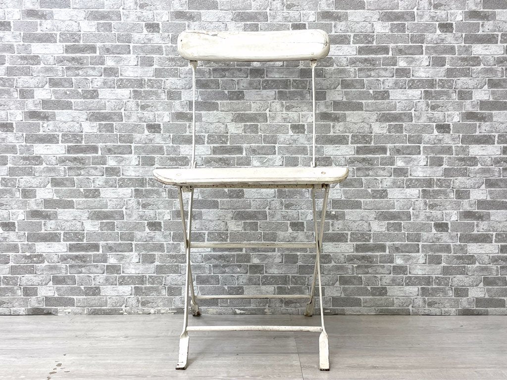 ビンテージ Vintage フォールディングチェア 折り畳み椅子 ウッド×アイアン シャビーシック ホワイトペイント ●