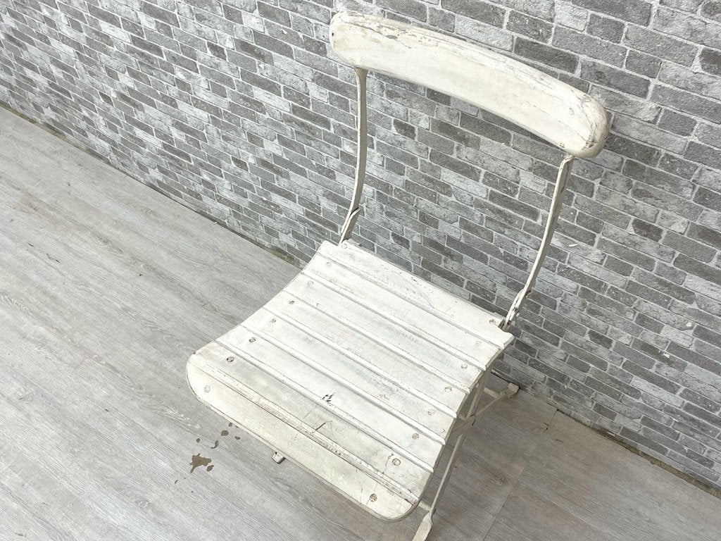 ビンテージ Vintage フォールディングチェア 折り畳み椅子 ウッド×アイアン シャビーシック ホワイトペイント ●