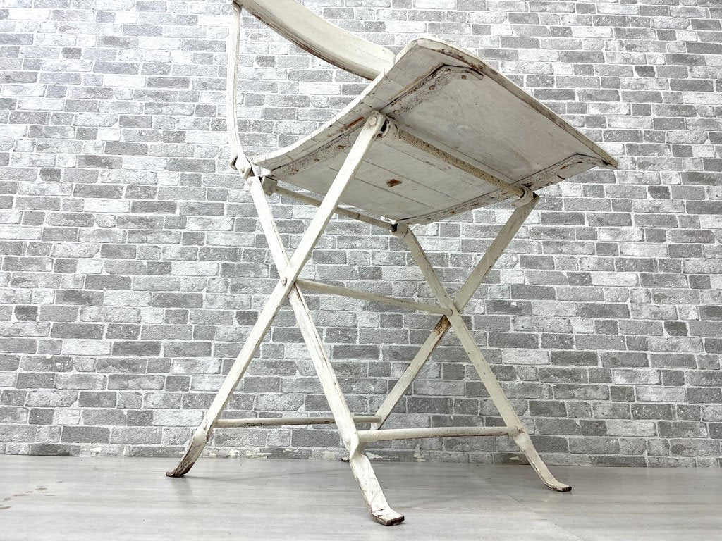ビンテージ Vintage フォールディングチェア 折り畳み椅子 ウッド×アイアン シャビーシック ホワイトペイント ●