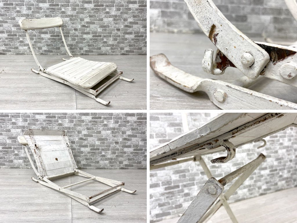 ビンテージ Vintage フォールディングチェア 折り畳み椅子 ウッド×アイアン シャビーシック ホワイトペイント ●