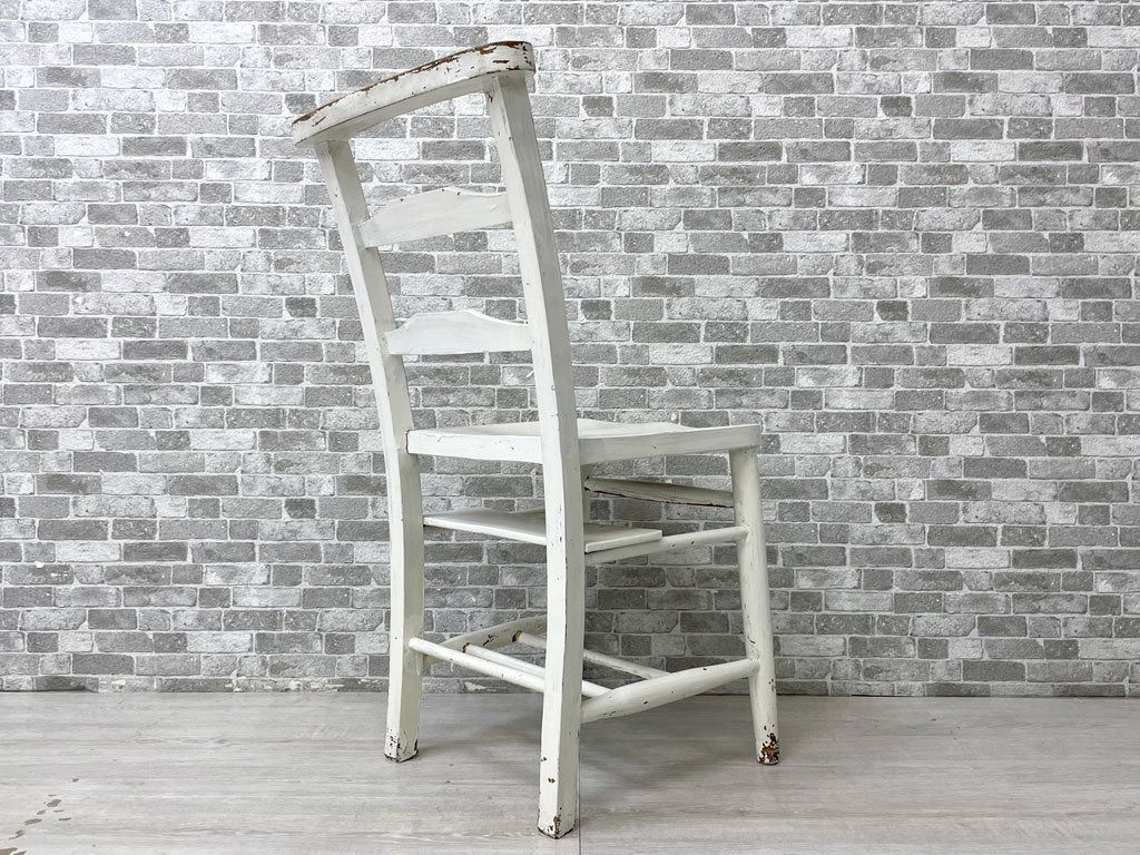 UKビンテージ Vintage チャーチチェア ダイニングチェア シャビーシック ホワイトペイント ラック付き 英国 アンティーク ●
