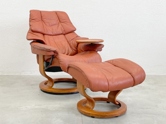 エコーネス EKORNES レノ RENO ストレスレスチェア stressless リクライニングチェア オプションサイドテーブル＆オットマン付 パロマオレンジ ノルウェー 〓