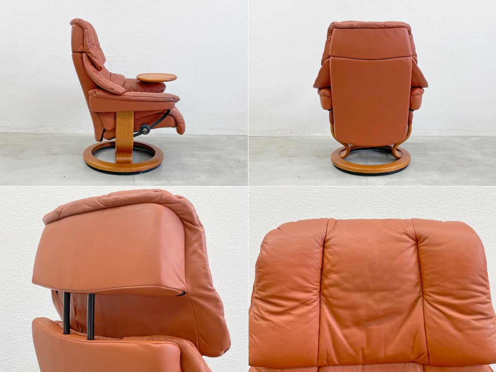 エコーネス EKORNES レノ RENO ストレスレスチェア stressless リクライニングチェア オプションサイドテーブル＆オットマン付 パロマオレンジ ノルウェー 〓