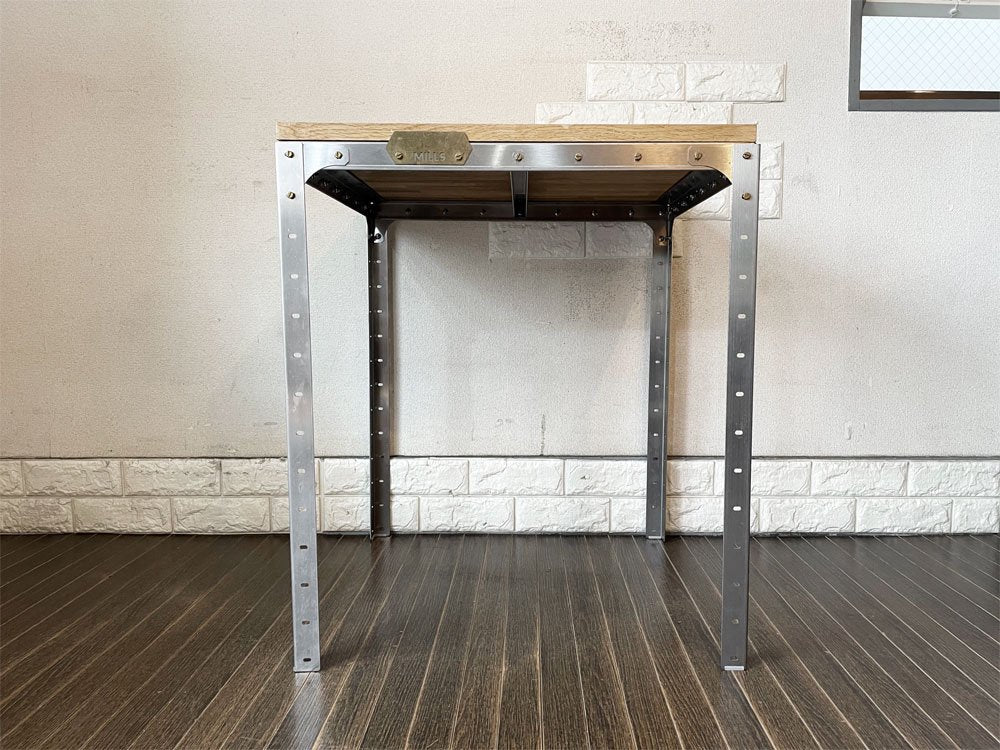 ミルズ MILLS ウッドデスク Wood desk スクエア W60cm オーク材天板×ステンレスフレーム ゴールドボルト インダストリアル 定価￥28,600- ◎