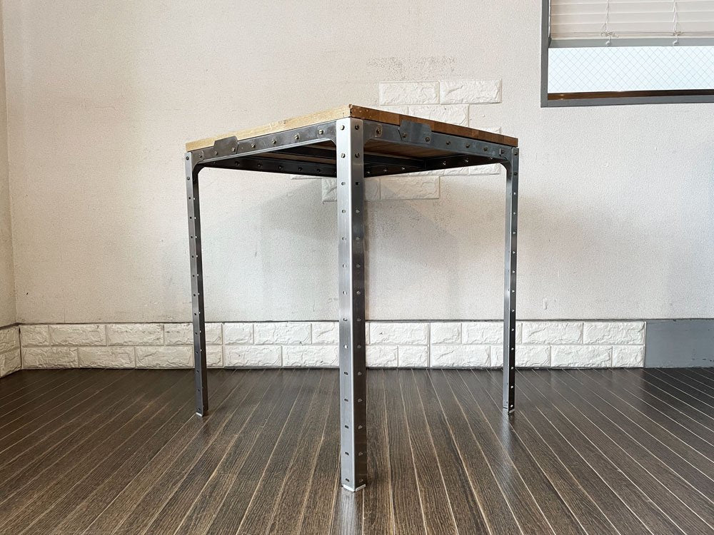 ミルズ MILLS ウッドデスク Wood desk スクエア W60cm オーク材天板×ステンレスフレーム ゴールドボルト インダストリアル 定価￥28,600- ◎