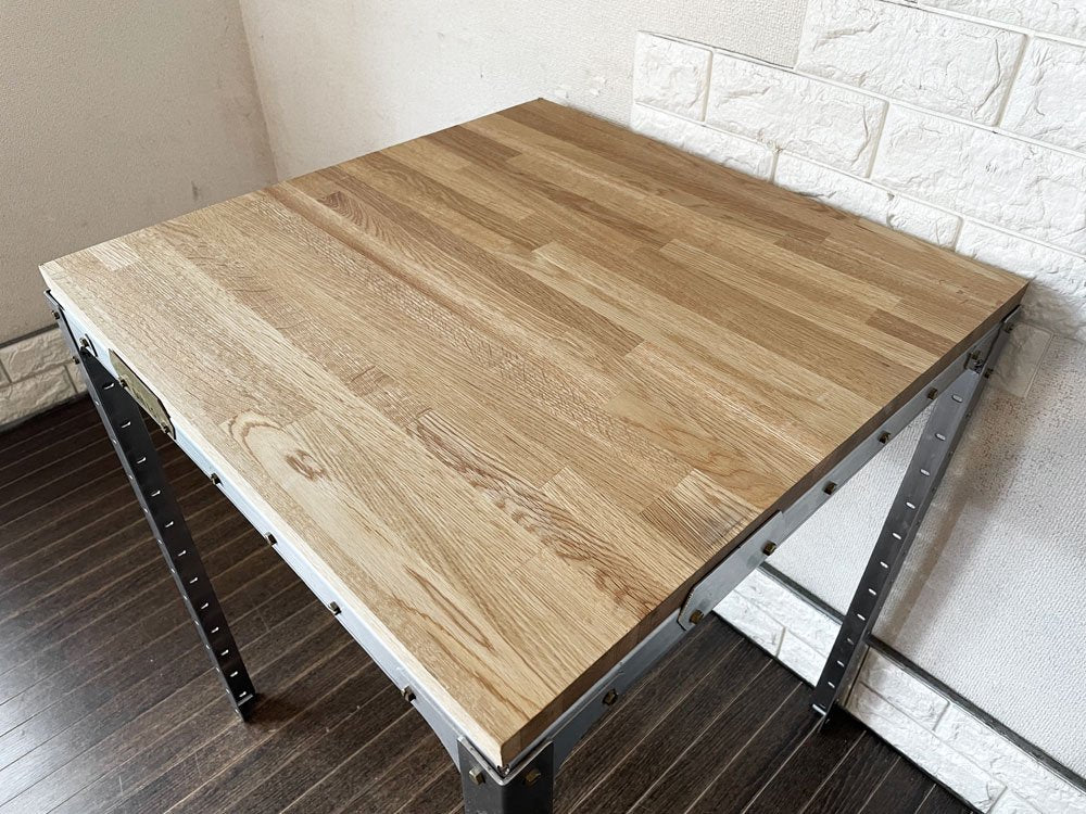 ミルズ MILLS ウッドデスク Wood desk スクエア W60cm オーク材天板×ステンレスフレーム ゴールドボルト インダストリアル 定価￥28,600- ◎