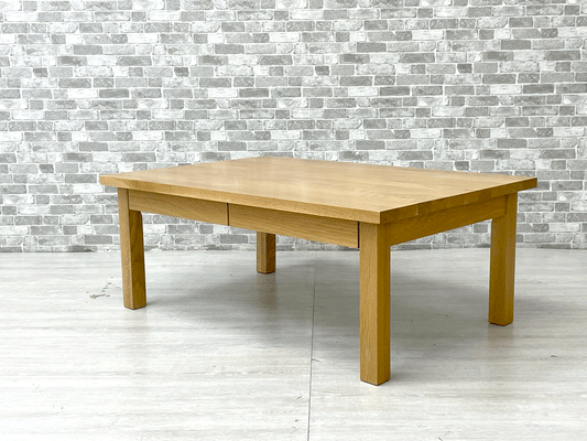 無印良品 MUJI 木製ローテーブル オーク無垢材 ナチュラル 抽斗2杯 W90×D60 シンプルデザイン ●