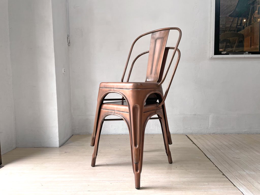 インダストリアルデザイン Industrial Design アームレス サイドチェア ダイニングチェア アンティークコッパー色 店舗什器 工業系 2脚セット  ★