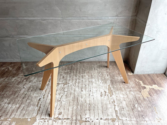 イーアンドワイ E＆Y ペガサス ダイニングテーブル PEGASUS DINING TABLE N-BE W140 ビーチ材プライウッド×ガラストップ 参考定価￥154,000- ♪