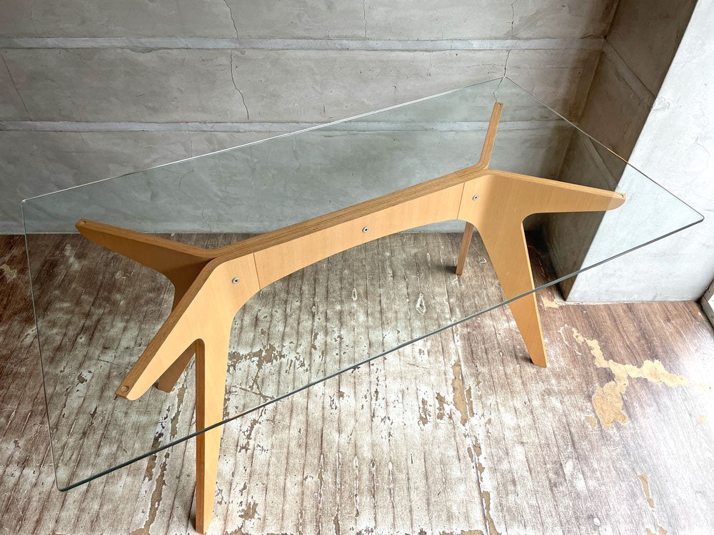 イーアンドワイ E＆Y ペガサス ダイニングテーブル PEGASUS DINING TABLE N-BE W140 ビーチ材プライウッド×ガラストップ 参考定価￥154,000- ♪