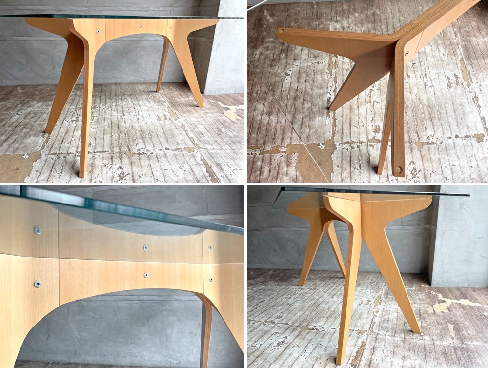 イーアンドワイ E＆Y ペガサス ダイニングテーブル PEGASUS DINING TABLE N-BE W140 ビーチ材プライウッド×ガラストップ 参考定価￥154,000- ♪