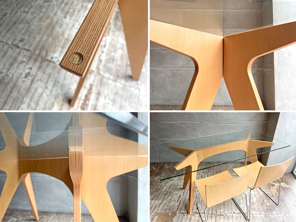 イーアンドワイ E＆Y ペガサス ダイニングテーブル PEGASUS DINING TABLE N-BE W140 ビーチ材プライウッド×ガラストップ 参考定価￥154,000- ♪