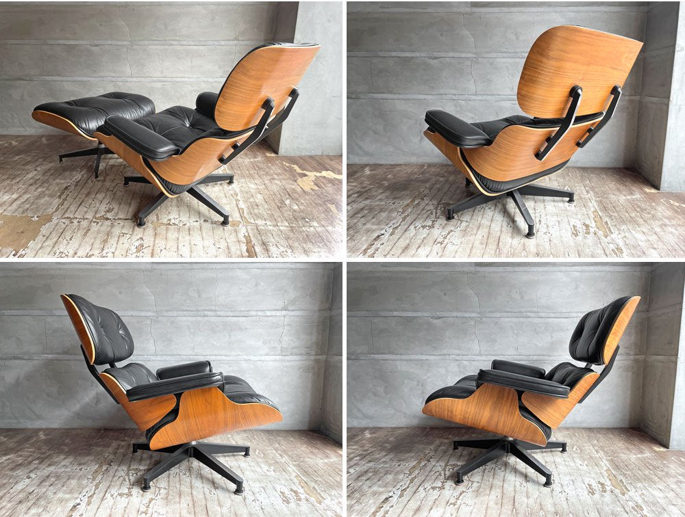 ハーマンミラー Herman Miller イームズラウンジチェア＆オットマン ブラックレザー ウォールナット ミッドセンチュリー 50周年プレート 参考定価￥982,300- ♪