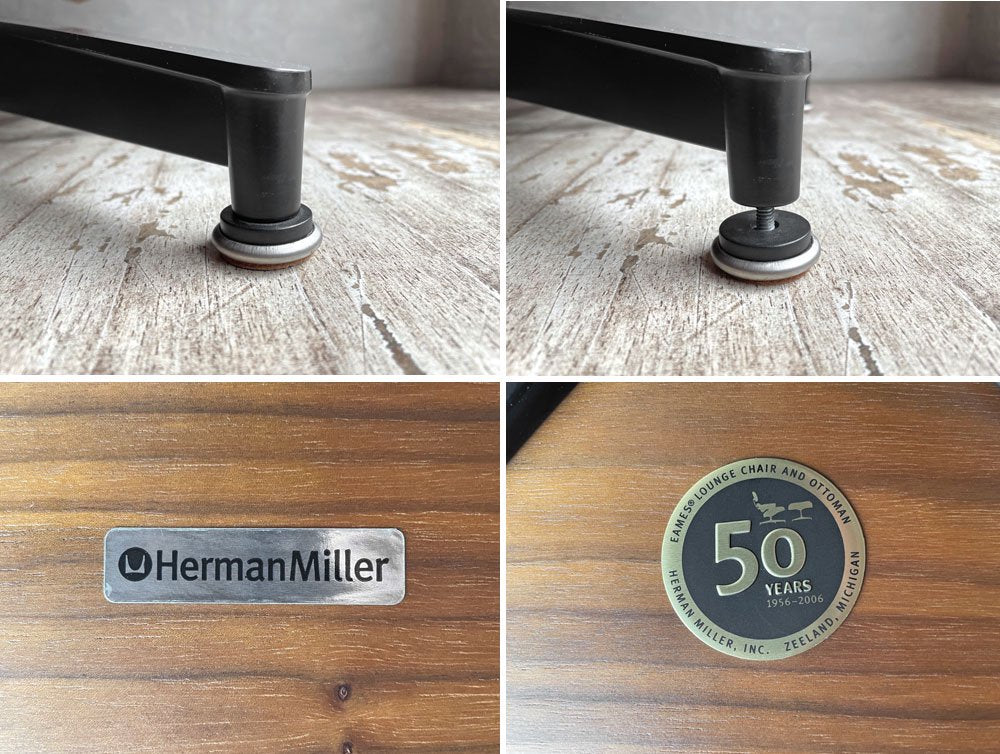 ハーマンミラー Herman Miller イームズラウンジチェア＆オットマン ブラックレザー ウォールナット ミッドセンチュリー 50周年プレート 参考定価￥982,300- ♪