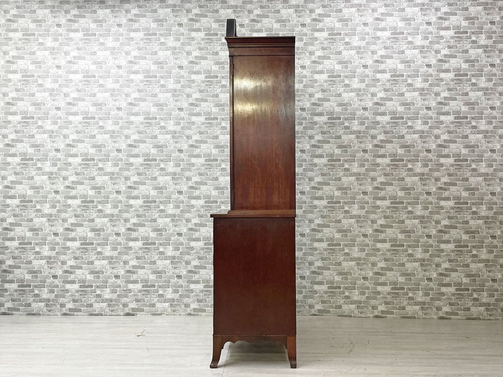 UKビンテージ Vintage マホガニー材 ブックケース カップボード キャビネット 本棚 食器棚 H200cm エドワーディアン様式 英国家具 ●