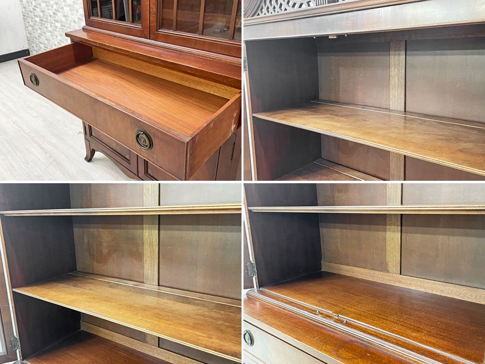 UKビンテージ Vintage マホガニー材 ブックケース カップボード キャビネット 本棚 食器棚 H200cm エドワーディアン様式 英国家具 ●