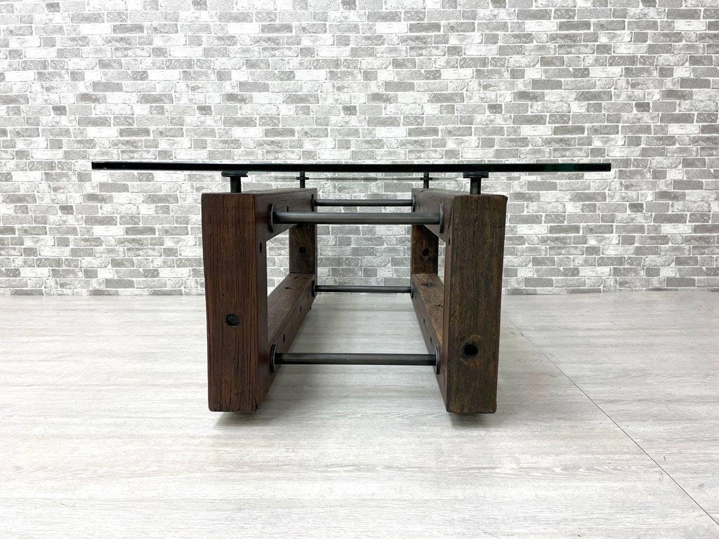 ビーナ bina テディー TEDDY コーヒーテーブル COFFEE TABLE センターテーブル ガラス 古材 桟木 Cruzeta wood インダストリアル 定価￥165,000- ●