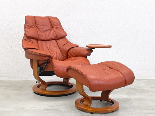 エコーネス EKORNES レノ RENO ストレスレスチェア stressless リクライニングチェア オプションサイドテーブル＆オットマン付 パロマオレンジ ノルウェー 〓