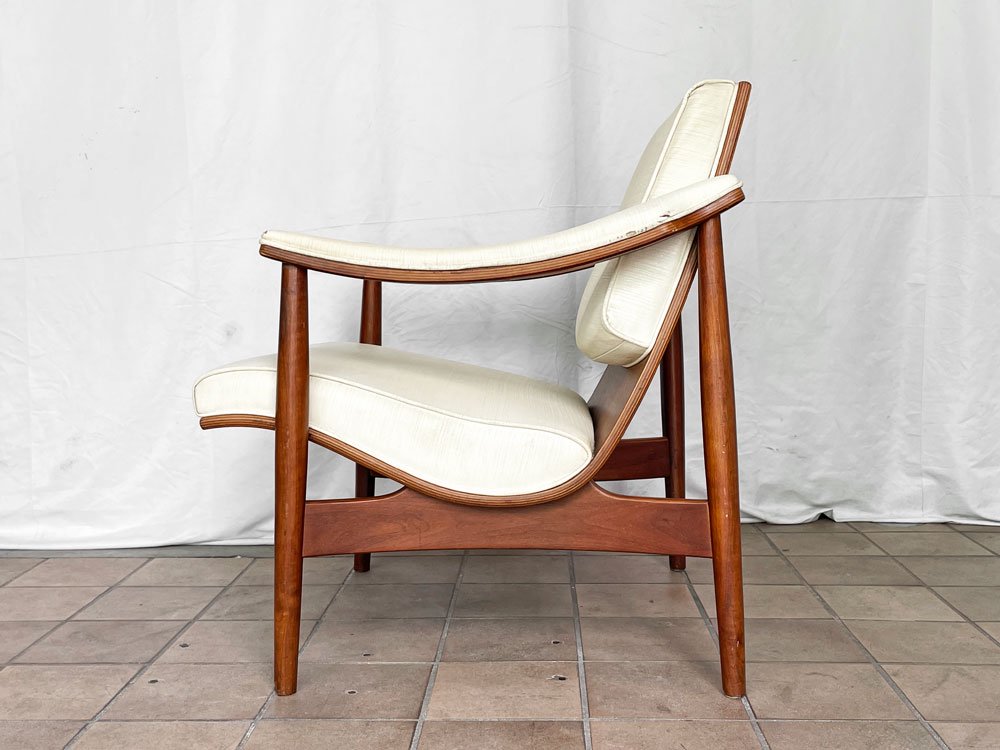 トーネット THONET ラウンジチェア 1人掛け ソファ プライウッド ビニールレザー ホワイト ミッドセンチュリー ビンテージ 希少 ◇