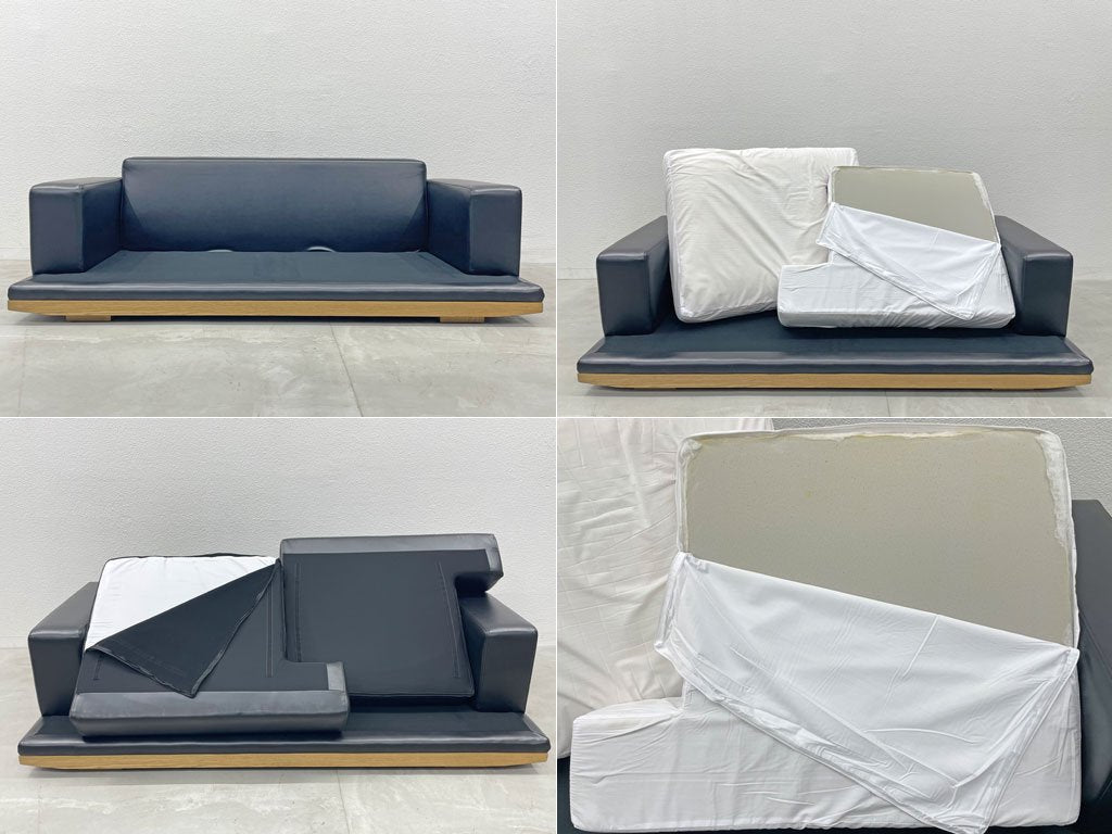 アドレス Address フランクソファ Frank sofa 3シーターソファ オーク無垢材×ブラック PUレザー 定価143,000円 廃盤 〓