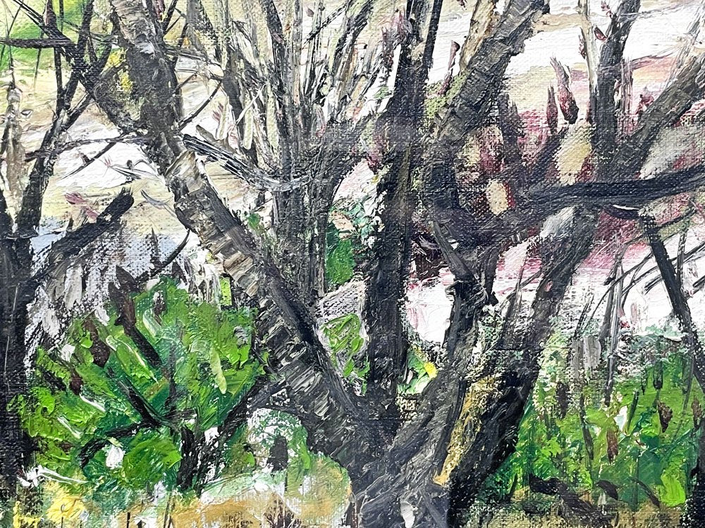 市村一 Hajime Ichimura 「早春」 1972年 油彩 油絵 風景画 絵画 洋画家 額装品 ●