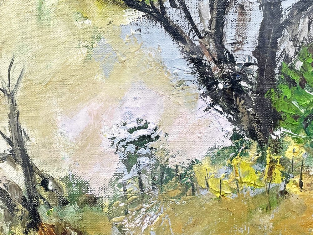 市村一 Hajime Ichimura 「早春」 1972年 油彩 油絵 風景画 絵画 洋画家 額装品 ●