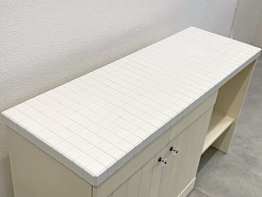 シャビーシック タイルトップ Tile top レンジボード キッチンボード Kitchen board オリジナル オーダー家具 アイボリーペイント 〓