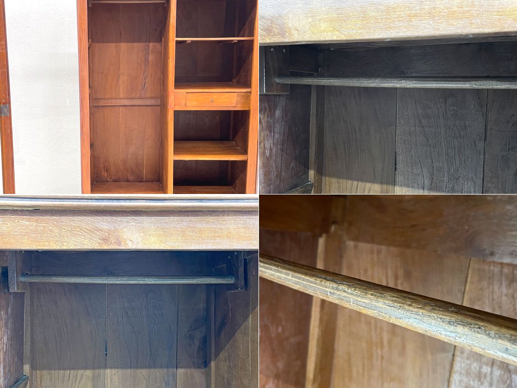 アジアンチーク無垢材 Asian teak ハンガー キャビネット Hanger cabinet ワードローブ 鍵付 ガラスキャビネット 収納家具 〓