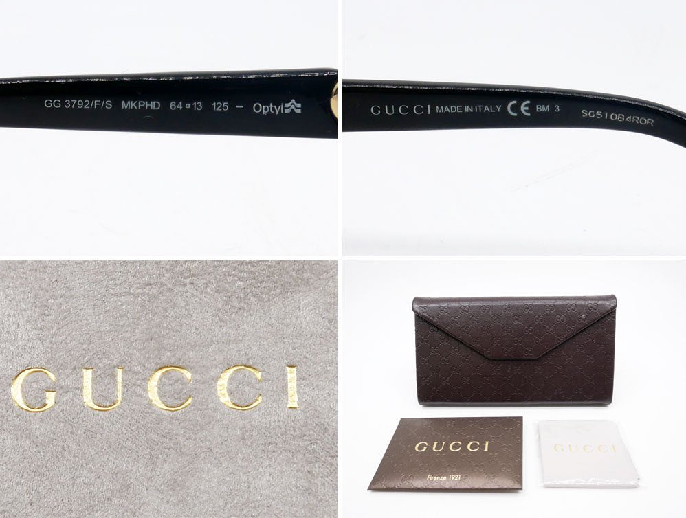 グッチ Gucci サングラス GG3792/F/S MKPHD 64□13 125 アジアンフィットブラック系 モノグラム柄 ケース付き ●