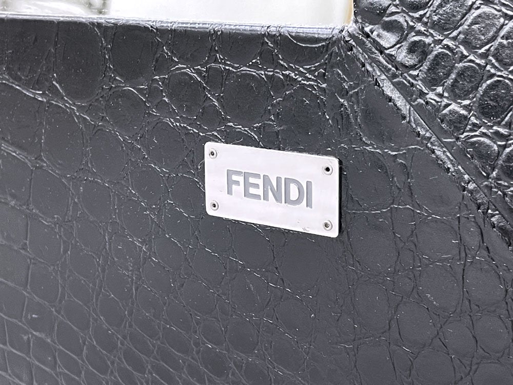 フェンディカーサ FENDI CASA クロコ型押し 牛革 全身鏡 フルレングスミラー 姿見 スタンドミラー 立て掛け ブラック 110×215cm 大型 高級家具 イタリアモダン ●