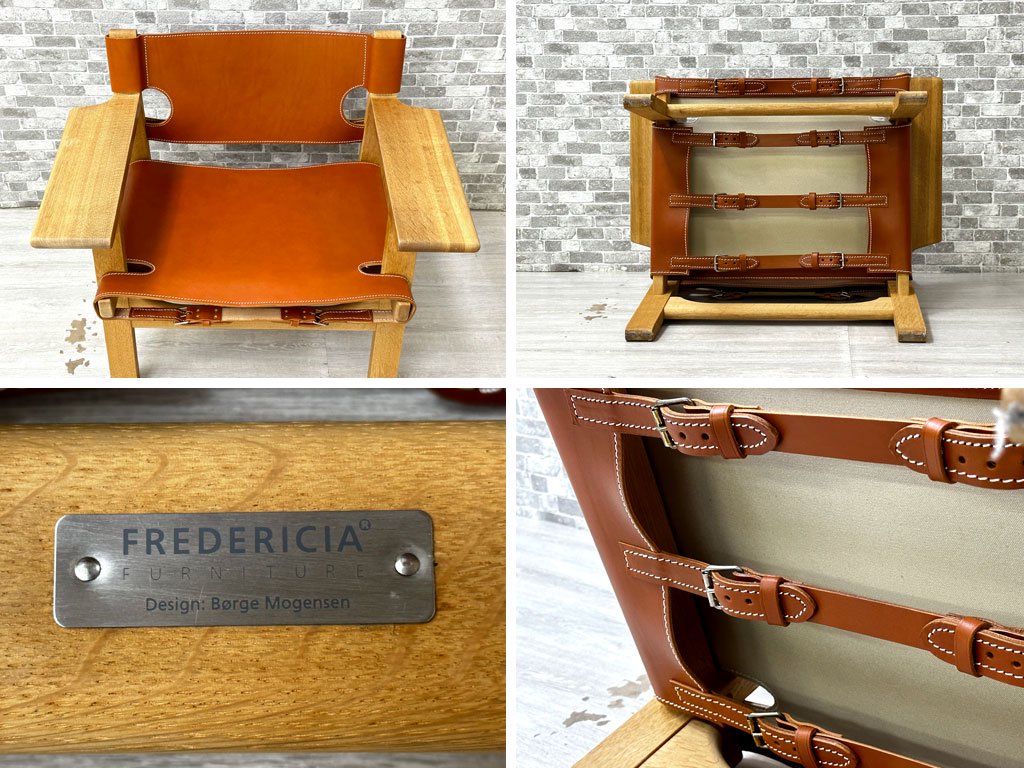 フレデリシア FREDERICIA スパニッシュチェア The Spanish Chair 2226 オーク無垢材 ボーエ・モーエンセン デンマーク 北欧家具 本革 牛革 レザー新品張替済 ●