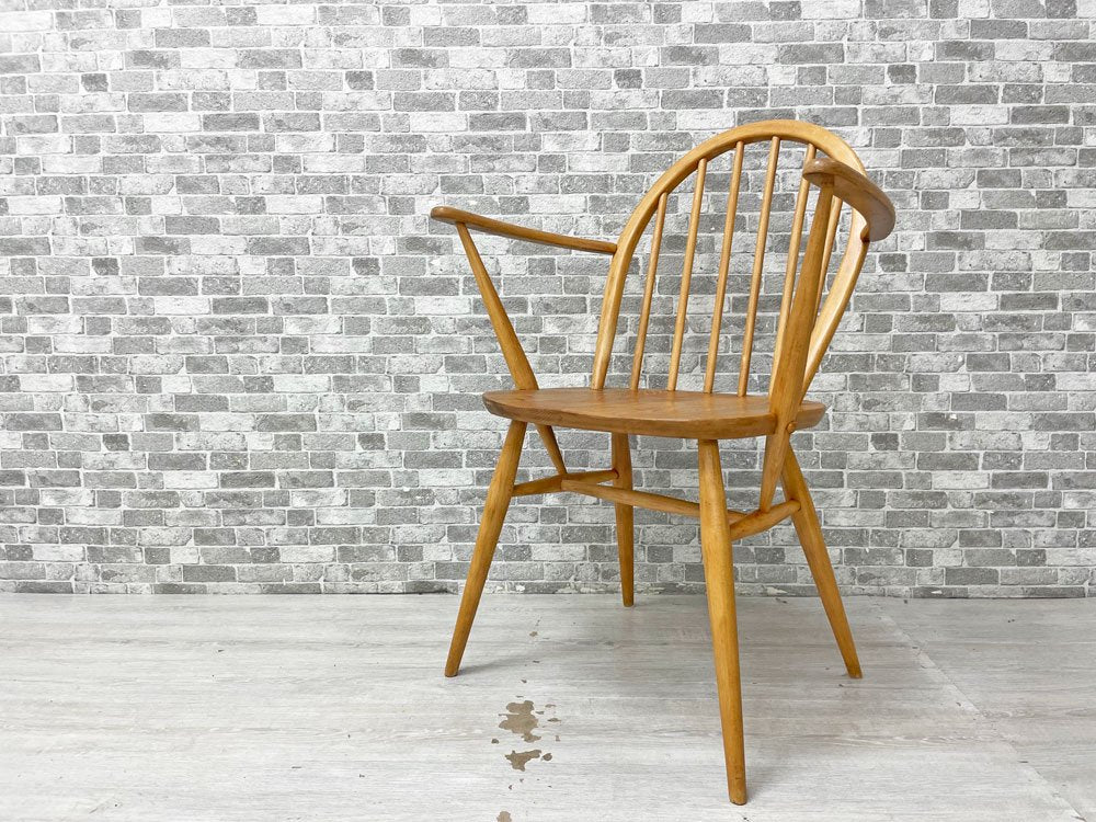 アーコール Ercol フープバック アームチェア ダイニングチェア 6本タイプ エルム材 UKビンテージ 英国 ●