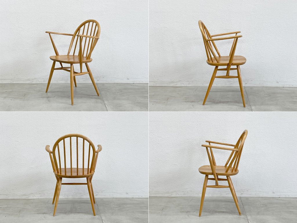 アーコール Ercol フープバック アームチェア  6本タイプ スポークバック エルム材 UKビンテージ 英国家具 金色ロゴ 〓