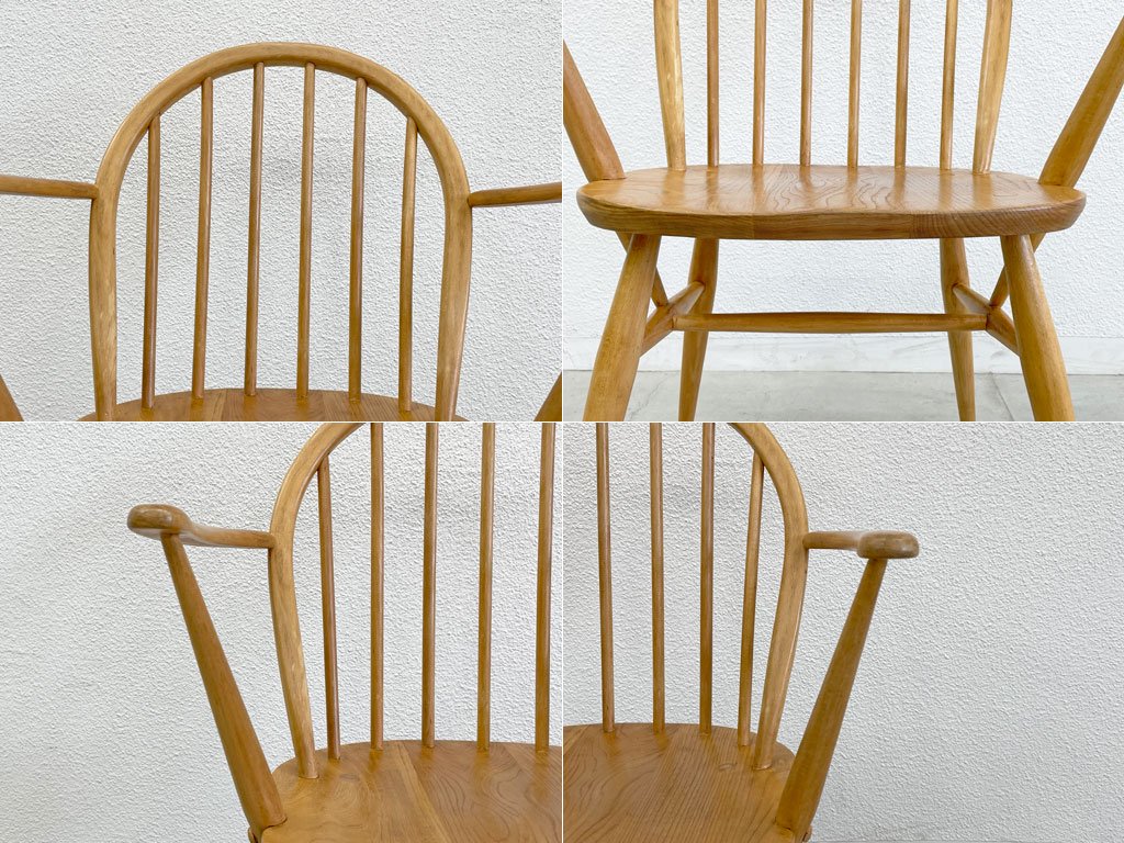 アーコール Ercol フープバック アームチェア  6本タイプ スポークバック エルム材 UKビンテージ 英国家具 金色ロゴ 〓