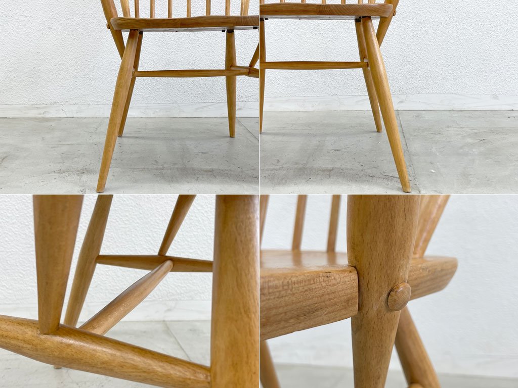 アーコール Ercol フープバック アームチェア  6本タイプ スポークバック エルム材 UKビンテージ 英国家具 金色ロゴ 〓