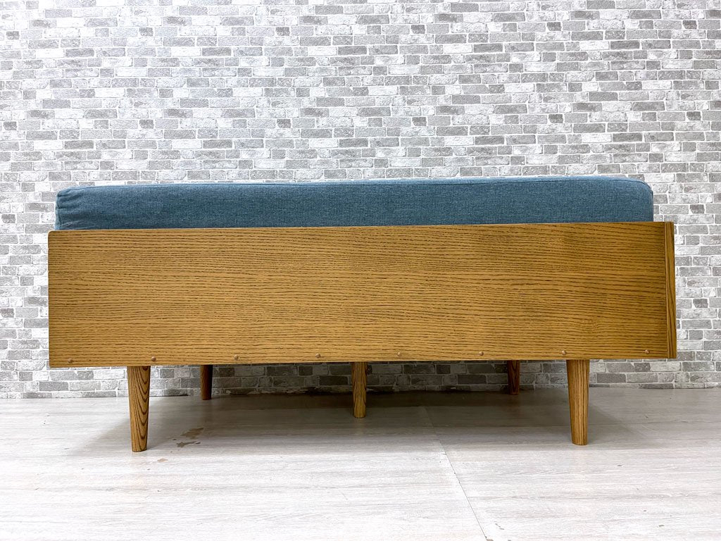 モモナチュラル Momo Natural デイ ソファ ミニ DAY SOFA MINI ベンチ 片アーム オーク材 ブルー系ファブリック カバーリング W137 定価￥68,000- ●