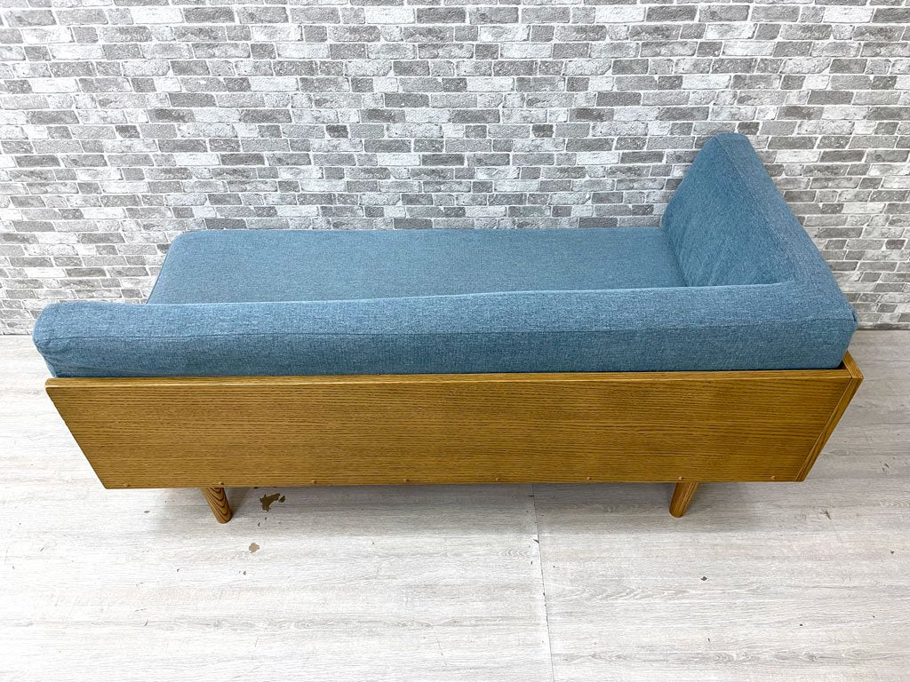 モモナチュラル Momo Natural デイ ソファ ミニ DAY SOFA MINI ベンチ 片アーム オーク材 ブルー系ファブリック カバーリング W137 定価￥68,000- ●