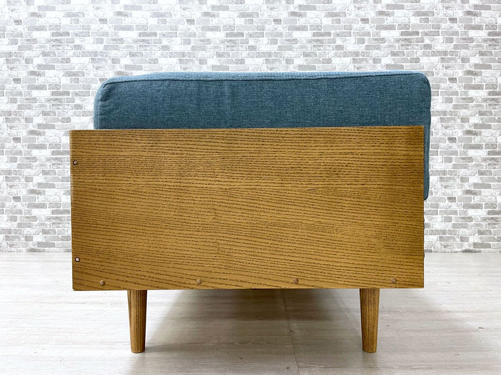 モモナチュラル Momo Natural デイ ソファ ミニ DAY SOFA MINI ベンチ 片アーム オーク材 ブルー系ファブリック カバーリング W137 定価￥68,000- ●