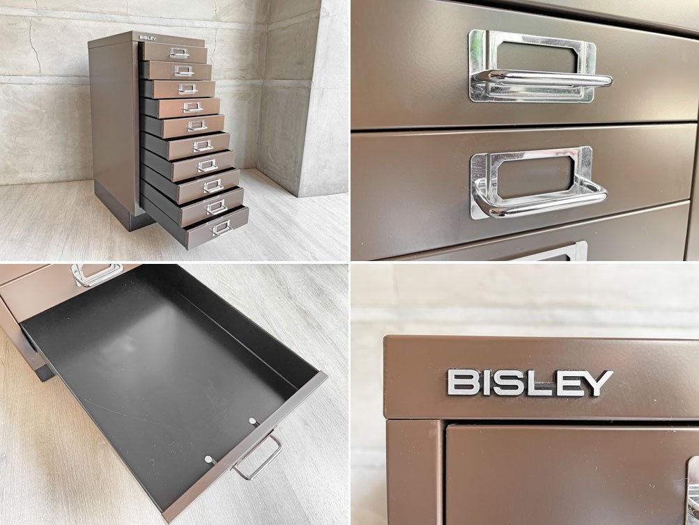 ビスレー BISLEY BASICシリーズ 29/10 A4キャビネット 10段 ブラウン オフィス家具 廃番色 英国 ♪