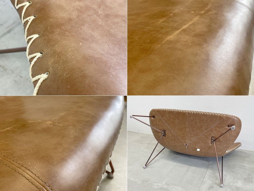 カレデザイン KARE Design マイアミ Miami Sofa 2シーターソファ PUレザー×Copper カッパーペイントレッグ ドイツ 定価 約20万 〓