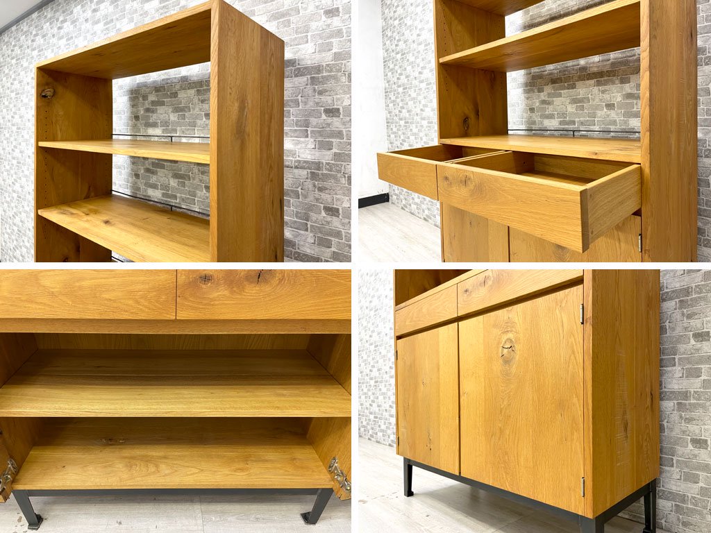 トラックファニチャー TRUCK FURNITURE エフエムシェルフ FM SHELF オープンシェルフ オーク無垢材 抽斗2杯 扉収納 鉄脚 ●