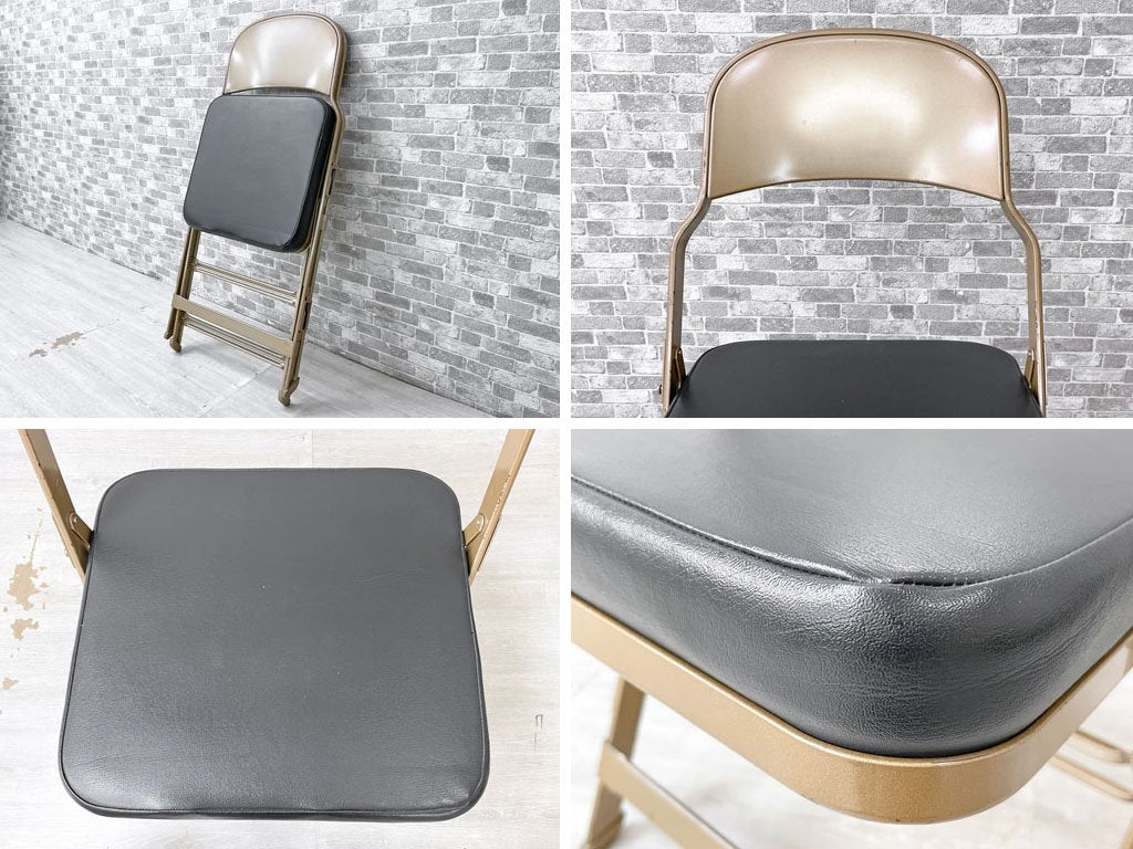 クラリン CLARIN フォールディングチェア FOLDING CHAIR PVCレザー クッション座面 折りたたみ ブラック インダストリアル アメリカ製 US家具 P.F.S.取扱 廃番モデル ●