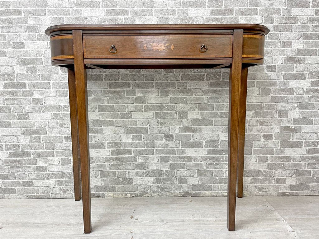 UKビンテージ Vintage コンソールテーブル デスク 抽斗付き W81.5cm 象嵌細工 インレイ SOUTH DEVON FURNITURE ●