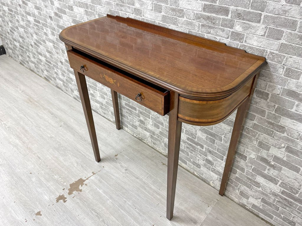 UKビンテージ Vintage コンソールテーブル デスク 抽斗付き W81.5cm 象嵌細工 インレイ SOUTH DEVON FURNITURE ●