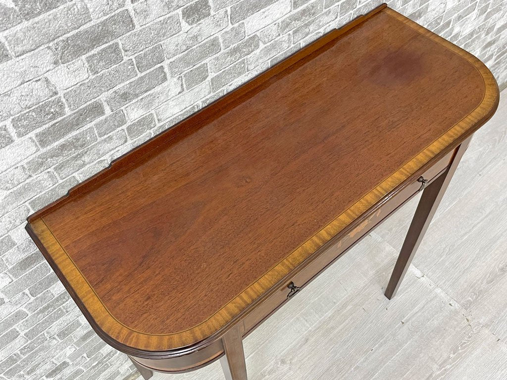 UKビンテージ Vintage コンソールテーブル デスク 抽斗付き W81.5cm 象嵌細工 インレイ SOUTH DEVON FURNITURE ●